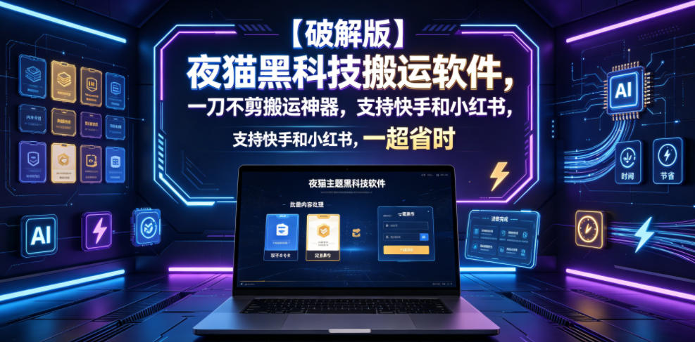 【破解版】夜猫黑科技搬运软件，一刀不剪搬运神器，支持快手和小红书，一键搬运超省时！-翌晨科技网