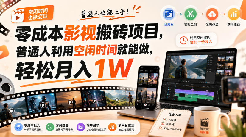 零成本影视搬砖项目，普通人利用空闲时间就能做，轻松月入1W【揭秘】-翌晨科技网