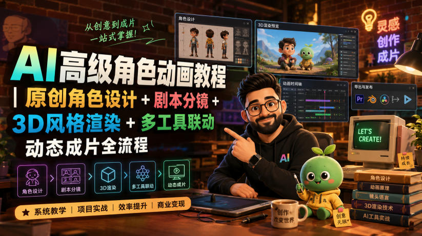 AI高级角色动画教程｜原创角色设计+剧本分镜+3D风格渲染+多工具联动动态成片全流程【中英字幕】-翌晨科技网