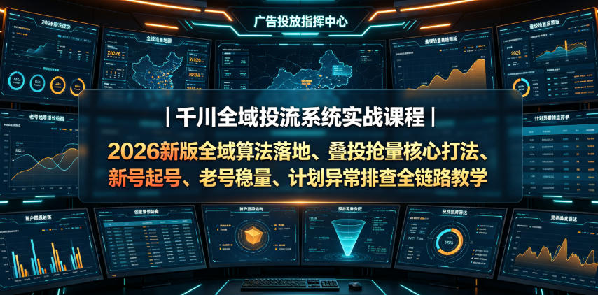 千川全域投流系统实战课程｜2026新版全域算法落地、叠投抢量核心打法、新号起号、老号稳量、计划异常排查全链路教学-翌晨科技网