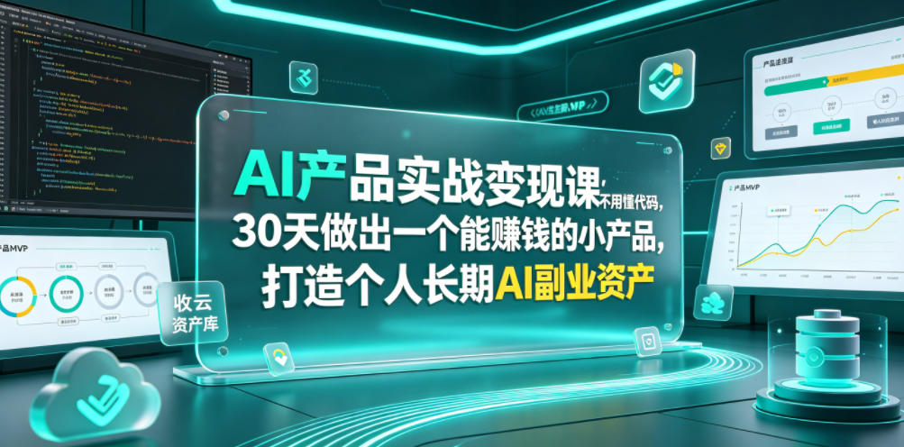 AI产品实战变现课，不用懂代码，30天做出一个能賺钱的小产品，打造个人长期AI副业资产（更新）-翌晨科技网