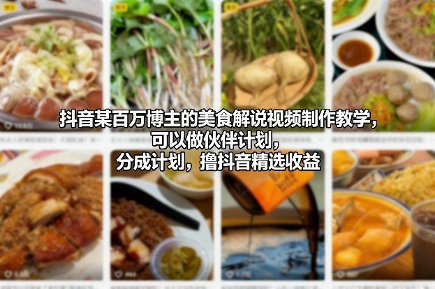 抖音某百万博主的美食解说视频制作教学,可以做伙伴计划,分成计划,撸抖音精选收益-翌晨科技网