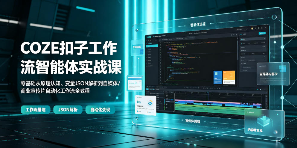 COZE扣子工作流智能体实战课｜零基础从原理认知、变量JSON解析到自媒体/商业宣传片自动化工作流全教程-翌晨科技网