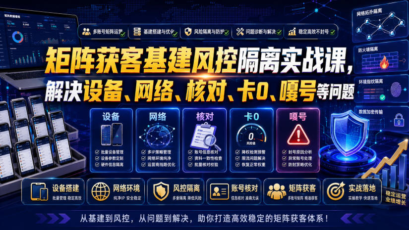 矩阵获客基建风控隔离实战课，解决设备、网络、核对、卡0、嘎号等问题-翌晨科技网