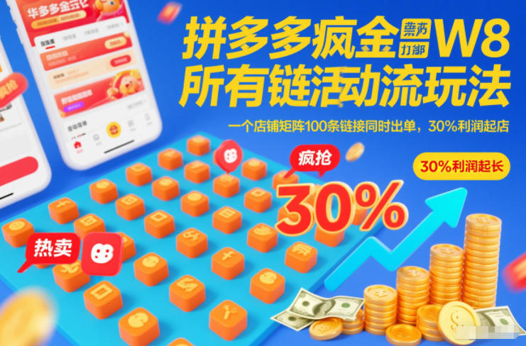 拼多多疯狂活动流玩法，所有链接全部打标，一个店铺矩阵100条链接同时出单，30%利润起店-翌晨科技网