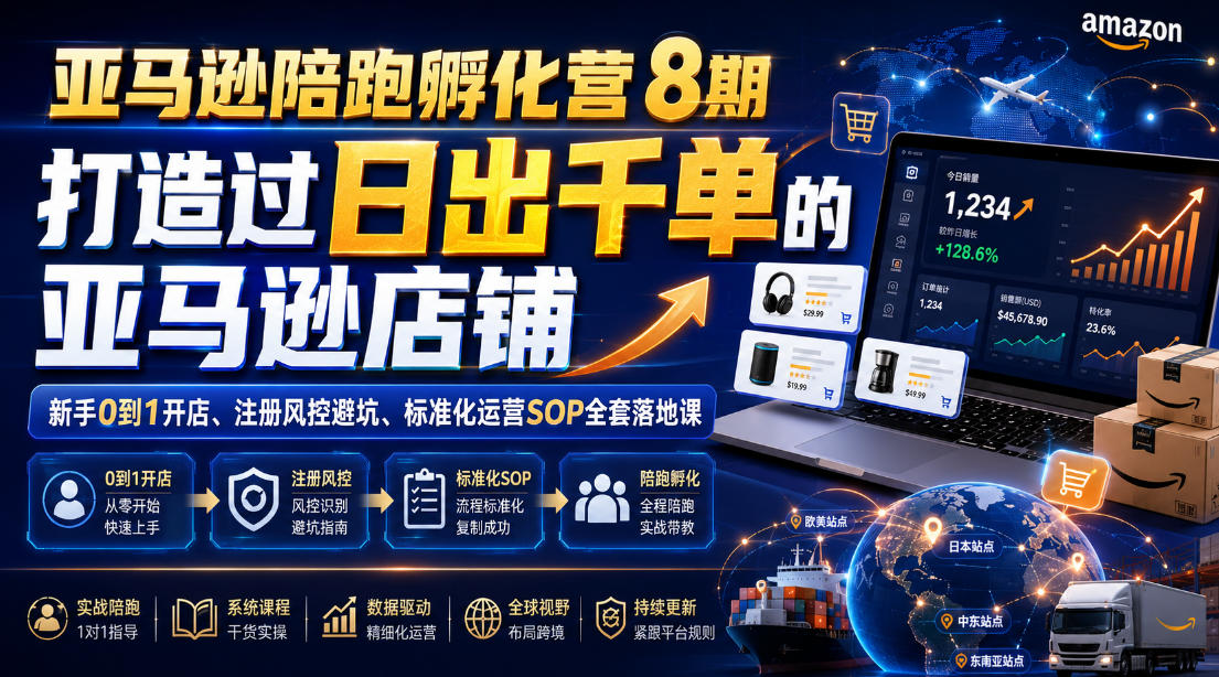 亚马逊陪跑孵化营8期，打造过日出千单的亚马逊店铺，新手0到1开店、注册风控避坑、标准化运营SOP全套落地课-翌晨科技网