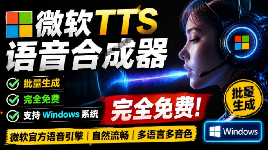 微软TTS免费语音配音生成器，完全免费，支持多语音、多音色选择，Windows系统专用TTS语音合成器-翌晨科技网