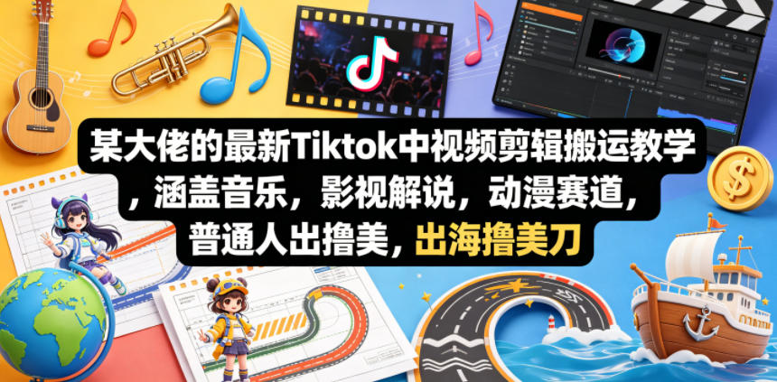 某大佬的最新Tiktok中视频剪辑搬运教学，涵盖音乐，影视解说，动漫赛道，普通人出海撸美刀-翌晨科技网