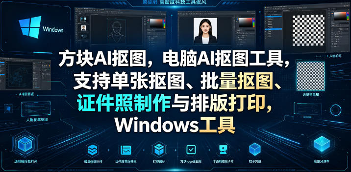方块AI抠图,电脑AI抠图工具,支持单张抠图、批量抠图、证件照制作与排版打印,Windows工具-翌晨科技网