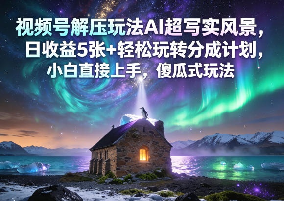 视频号解压玩法AI超写实风景，日收益5张+轻松玩转分成计划，小白直接上手，傻瓜式玩法-翌晨科技网