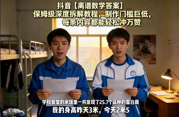 抖音【离谱数学答案】保姆级深度拆解教程,制作门槛巨低,每条内容都能轻松冲万赞,附详细步骤-翌晨科技网