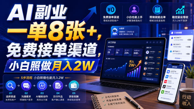 AI副业一单8张+，免费接单渠道，小白照做月入2W【揭秘】-翌晨科技网