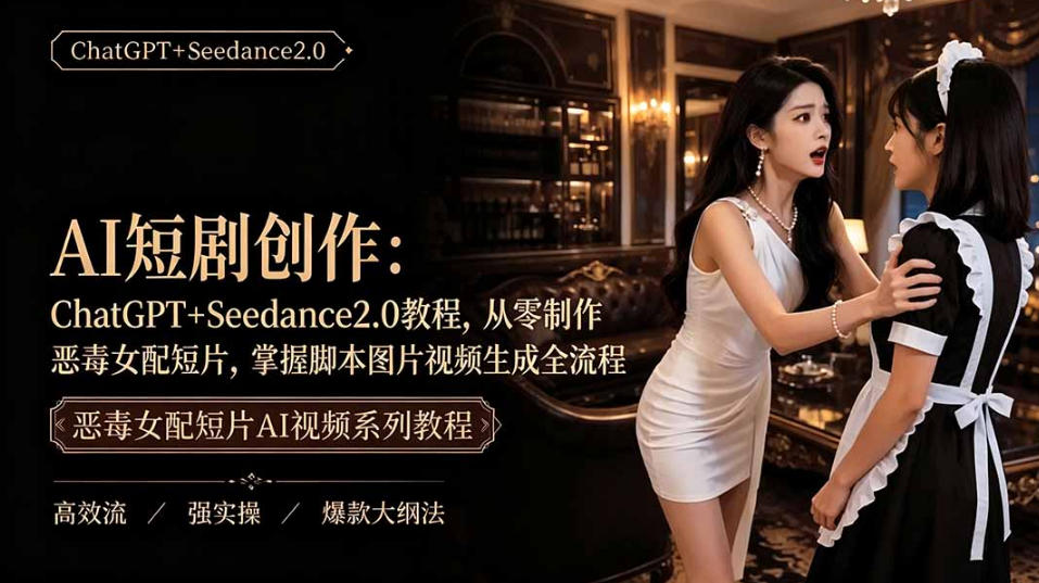 AI短剧从零创作实战课｜ChatGPT脚本撰写+Seedance2.0视频生成，恶毒女配短剧全流程教程-翌晨科技网
