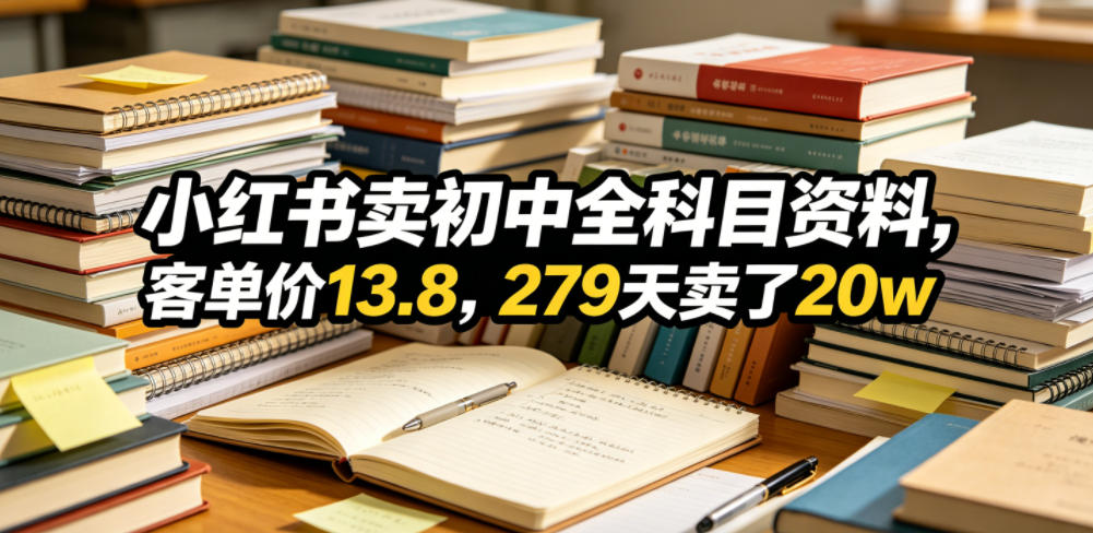 小红书卖初中全科目资料，客单价13.8，279天卖了20w-翌晨科技网