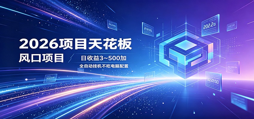 2026项目天花板，风口项目，日收益3~500+全自动挂机，不吃配置-翌晨科技网