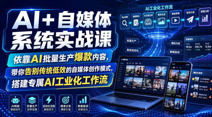 AI+自媒体系统实战课，依靠AI批量生产爆款内容，带你告别传统低效的自媒体创作模式，搭建专属AI工业化工作流-翌晨科技网