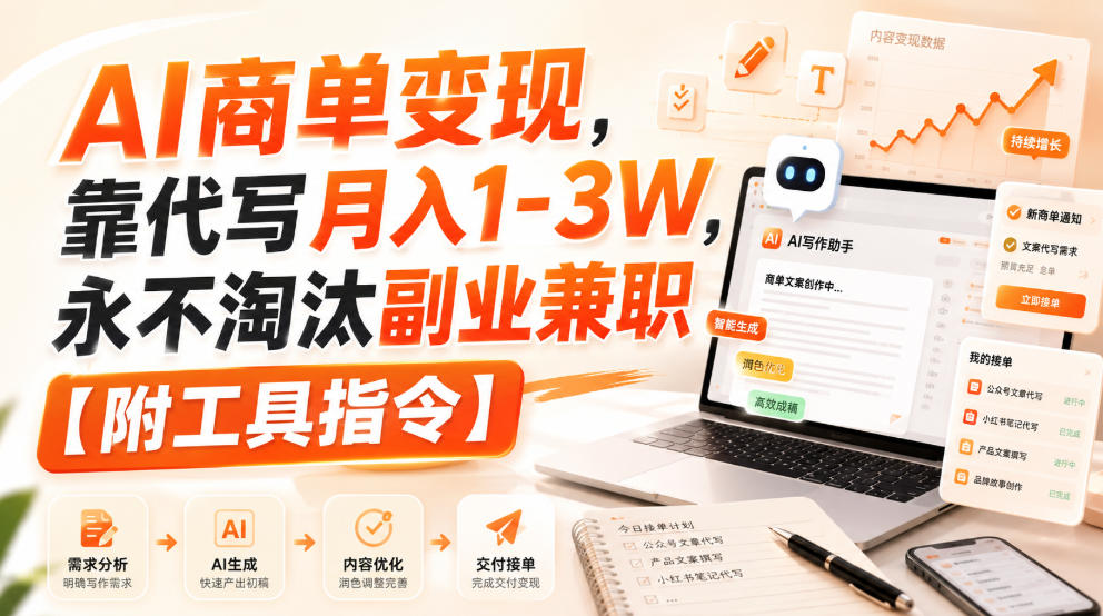 AI商单变现，靠代写月入1-3W，永不淘汰副业兼职【附工具指令】【揭秘】-翌晨科技网