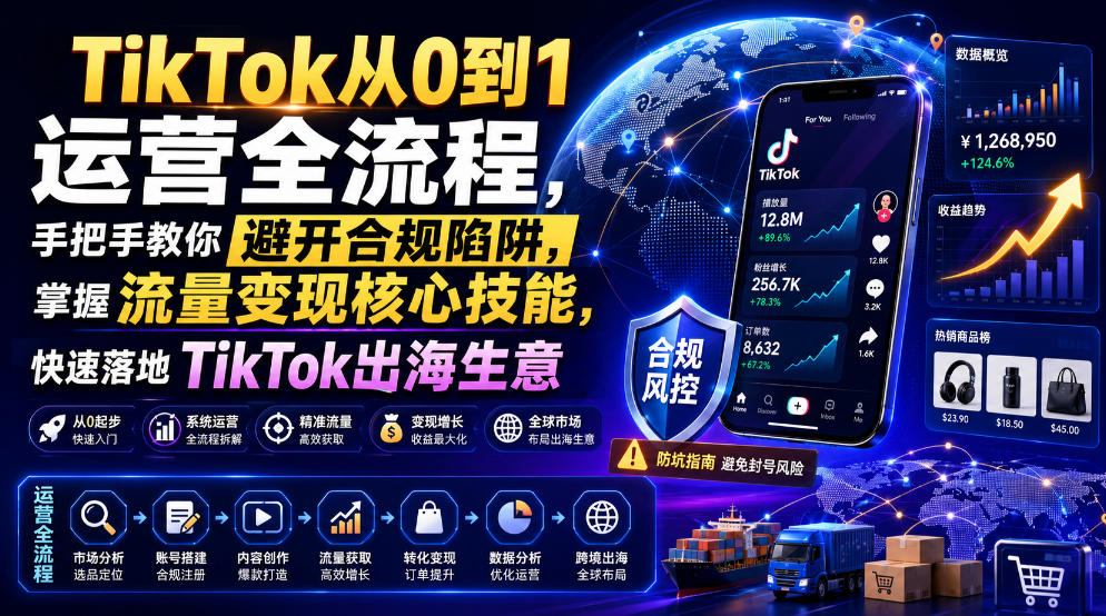 TikTok从0到1运营全流程，手把手教你避开合规陷阱，掌握流量变现核心技能，快速落地TikTok出海生意（更新7月）-翌晨科技网