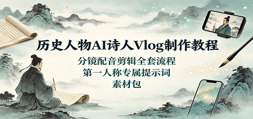 历史人物AI诗人Vlog制作教程：分镜配音剪辑全套流程，第一人称专属提示词素材包-翌晨科技网