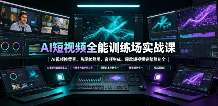 AI短视频全能训练场实战课｜AI视频换背景、首尾帧复用、音频生成、爆款短视频完整复刻全套实操教学-翌晨科技网