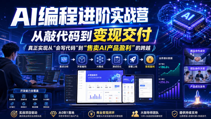 AI编程进阶实战营，从敲代码到变现交付，，真正实现从“会写代码”到“售卖AI产品盈利”的跨越-翌晨科技网