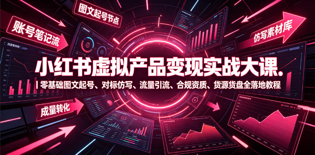 小红书虚拟产品变现实战大课｜零基础图文起号、对标仿写、流量引流、合规资质、货源货盘全落地教程-翌晨科技网