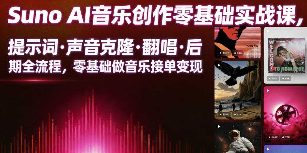 Suno AI音乐创作实战课，提示词・声音克隆・翻唱・后期全流程，零基础做音乐接单变现-翌晨科技网