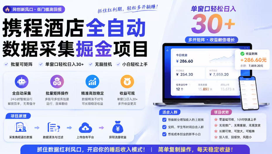 携程酒店采集挂G项目，批量可矩阵，单机轻松日入300+，开启你的睡后收入模式!【揭秘】-翌晨科技网
