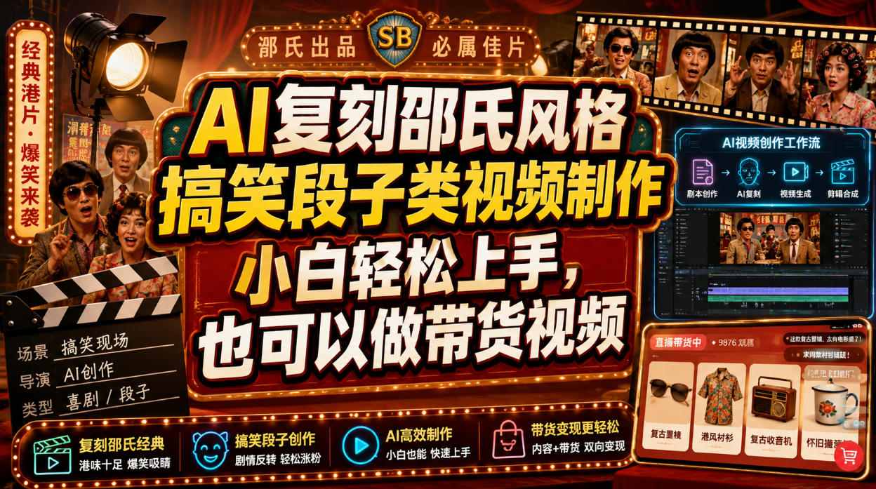 AI复刻邵氏风格搞笑段子类视频制作，小白轻松上手，也可以做带货视频-翌晨科技网