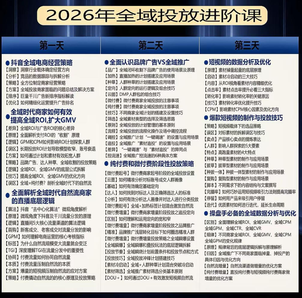 图片[2]-千川扫地僧2026抖音全域投放进阶课，少走弯路·快速起量·掌控增长，6月12-14号杭州线下课-翌晨科技网