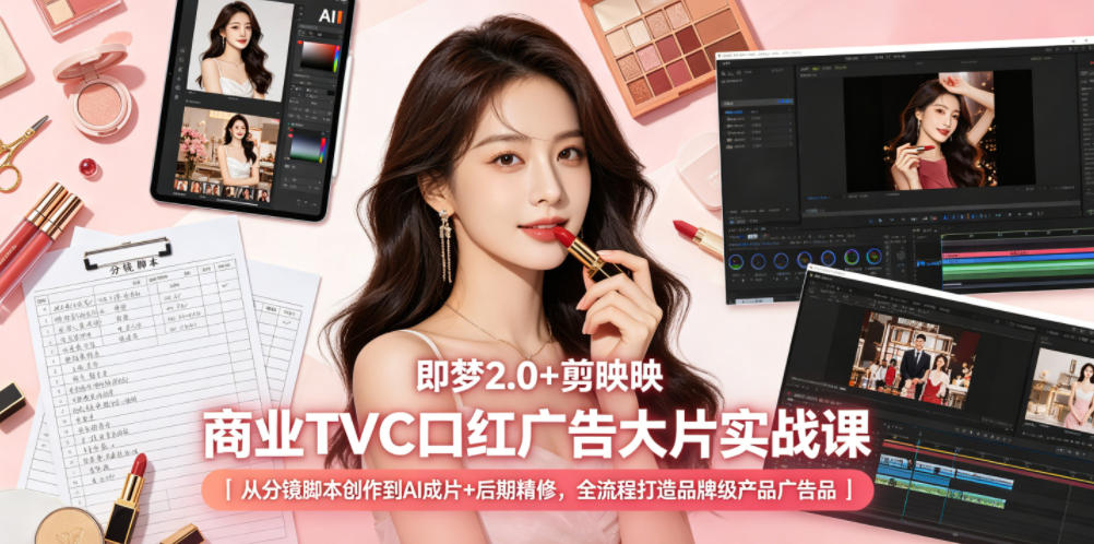 即梦2.0+剪映商业TVC口红广告大片实战课｜从分镜脚本创作到AI成片+后期精修，全流程打造品牌级产品广告-翌晨科技网