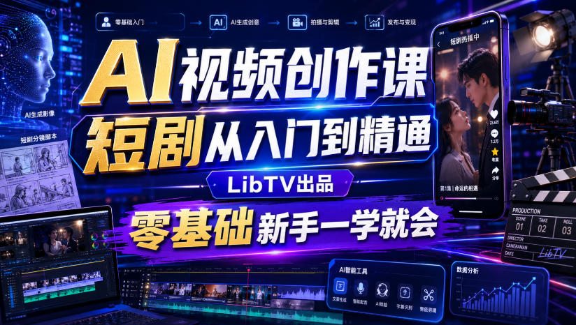 AI视频创作课，短剧从入门到精通，LibTV出品，零基础新手一学就会-翌晨科技网