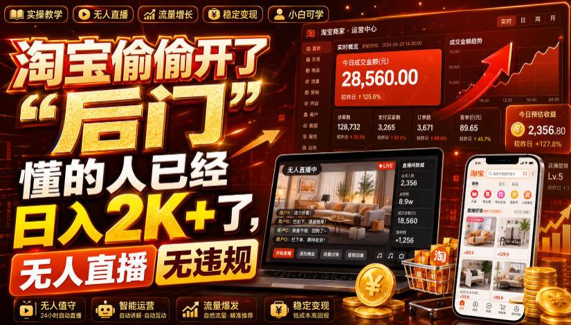 淘宝偷偷开了“后门”，懂的人已经日入2K+了，无人直播无违规，一台电脑=一家24小时营业的线上门店【揭秘】-翌晨科技网