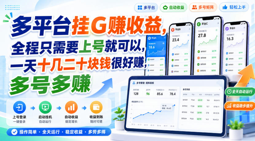 多平台挂G賺收益，全程只需要上号就可以，一天十几二十块钱很好賺，多号多賺【揭秘】-翌晨科技网