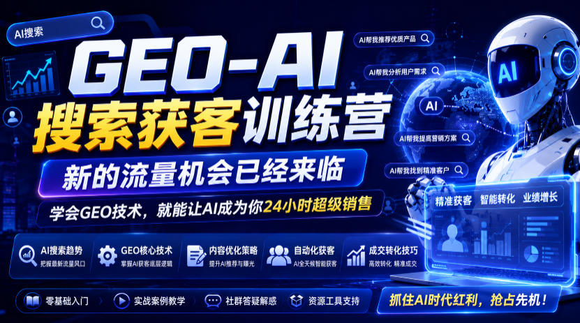 GEO-AI搜索获客训练营，新的流量机会已经来临，学会GEO技术，就能让AI成为你24小时超级销售-翌晨科技网
