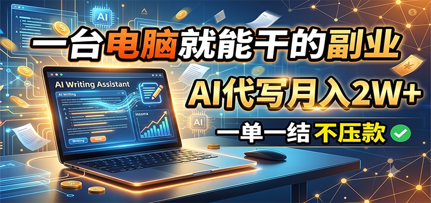 一台电脑就能干的副业，AI代写月入2W+，一单一结不压款-翌晨科技网