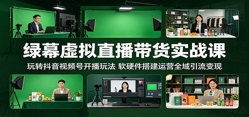 绿幕虚拟直播带货实战课：玩转抖音视频号开播玩法，软硬件搭建运营全域引流变现-翌晨科技网