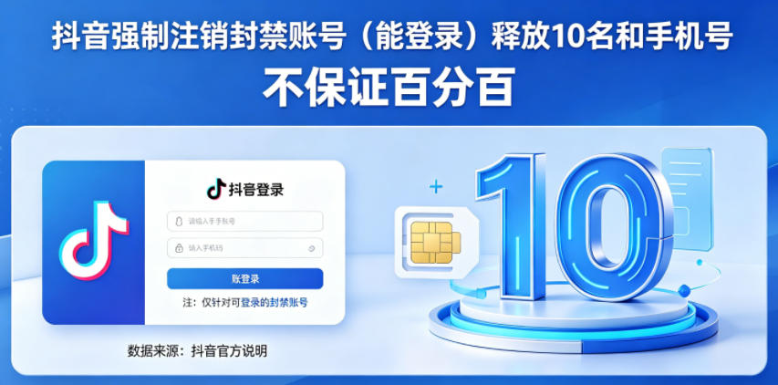 抖音强制注销F禁账号（能登录）释放10名和手机号，不保证百分百-翌晨科技网