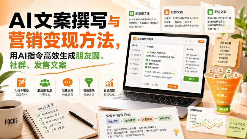 AI文案撰写与营销变现方法，用AI指令高效生成朋友圈、社群、发售文案-翌晨科技网
