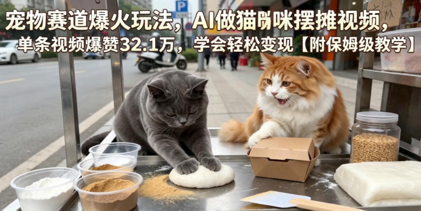 宠物赛道爆火玩法，AI做猫咪摆摊视频，单条视频爆赞32.1万，学会轻松变现【附保姆级教学】-翌晨科技网