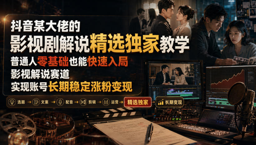 抖音某大佬的影视剧解说精选独家教学，普通人零基础也能快速入局影视解说赛道，实现账号长期稳定变现-翌晨科技网