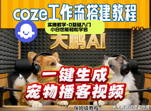 Coze工作流AI一键生成宠物播客视频，全程保姆级教程，零基础小白保姆级教学-翌晨科技网