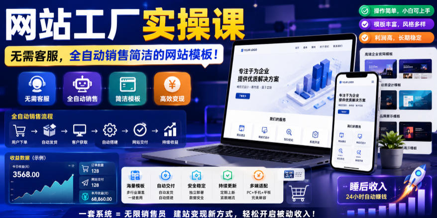 网站工厂实操课，无需客服，网站模板自动赚钱！【原创双语字幕】-翌晨科技网