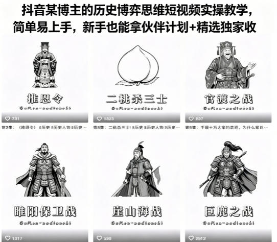 抖音某博主的历史博弈思维短视频实操教学，简单易上手，新手也能拿伙伴计划+精选独家收益-翌晨科技网