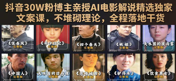 抖音30W粉博主亲授AI电影解说精选独家文案课，不堆砌理论，全程落地干货-翌晨科技网
