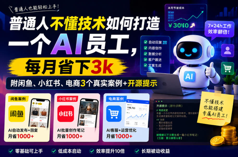 普通人不懂技术如何打造一个AI员工，每月省下3k，附闲鱼、小红书、电商3个真实案例+开源提示【文档】-翌晨科技网