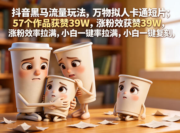 抖音黑马流量玩法,万物拟人卡通短片,57个作品获赞39W,涨粉效率拉满,小白一键复刻,保姆级拆解-翌晨科技网
