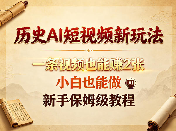 历史AI短视频新玩法，一条视频也能賺2张，小白也能做，新手保姆级教程-翌晨科技网