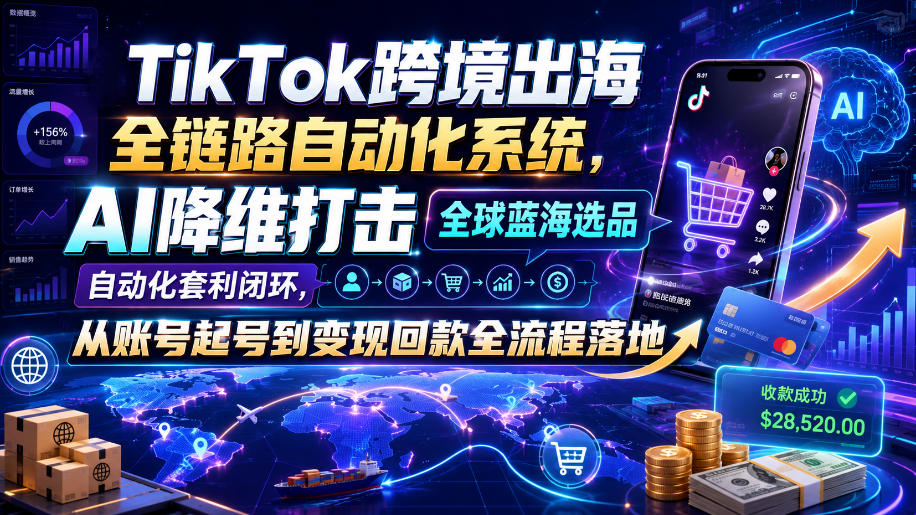 TikTok跨境出海全链路自动化系统，AI降维打击全球蓝海选品自动化套利闭环，从账号起号到变现回款全流程落地（2026年7月）-翌晨科技网