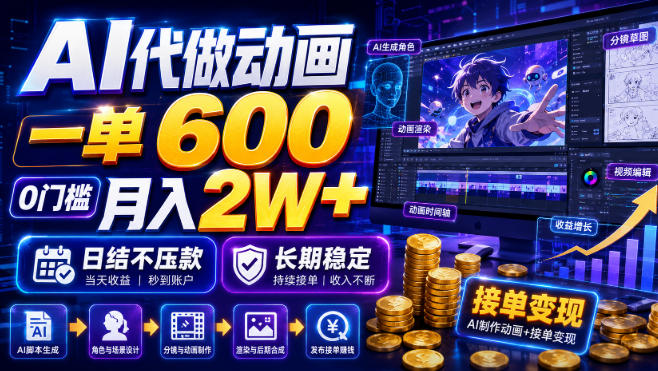 AI代做动画，一单600，0门槛月入2W+，日结不压款，长期稳定【揭秘】-翌晨科技网